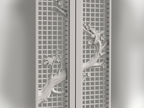 Door cherry blossoms and birds for CNC router 3D print model 3D-Druckmodell