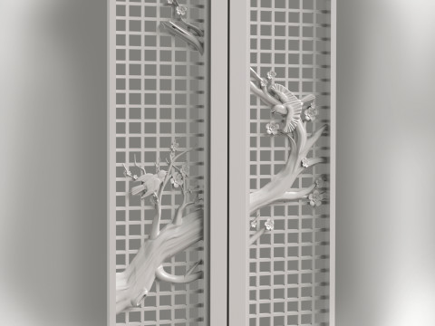 Door cherry blossoms and birds for CNC router 3D print model 3Dプリントモデル