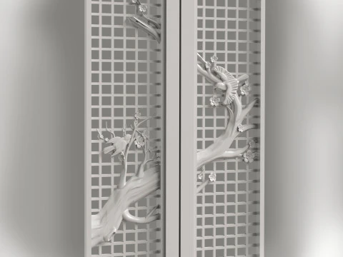 Door cherry blossoms and birds for CNC router 3D print model 3D Print Model