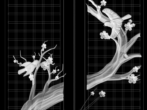 Door cherry blossoms and birds for CNC router 3D print model 3Dプリントモデル