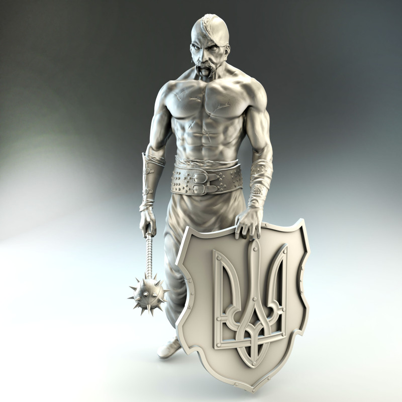 Cossack with mace and shield with trident for 3D printing Modello di stampa 3D .c4d .max .obj .3ds .fbx .stl .blend