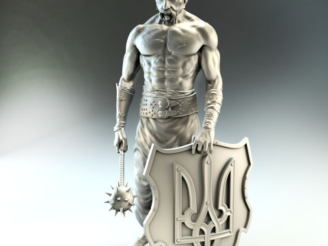 Cossack with mace and shield with trident for 3D printing 3D Print Model
