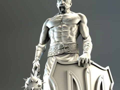 Казак с булавой и щитом с трезубцем для 3D-печати 3D Принт Модель