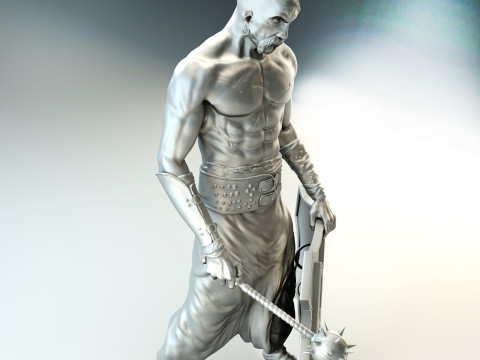 Cossack with mace and shield with trident for 3D printing Modello di stampa 3D
