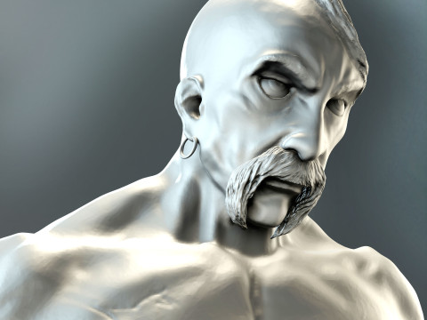 Cossack with mace and shield with trident for 3D printing Modello di stampa 3D