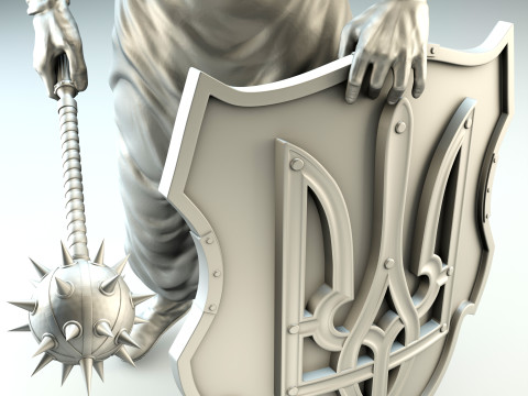 Cossack with mace and shield with trident for 3D printing Modello di stampa 3D
