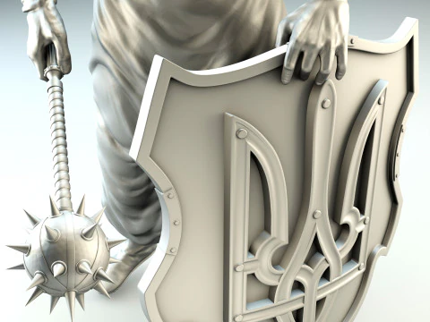 Казак с булавой и щитом с трезубцем для 3D-печати 3D Принт Модель