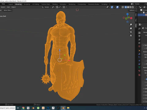 Казак с булавой и щитом с трезубцем для 3D-печати 3D Принт Модель