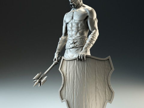 Cossack warrior with mace and shield for CNC 3D print model 3D Print Model
