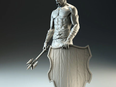 Cossack warrior with mace and shield for CNC 3D print model 3D Print Model