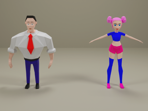 Strong-Man and Impressive-Girl Low-Poly characters Modelo 3D