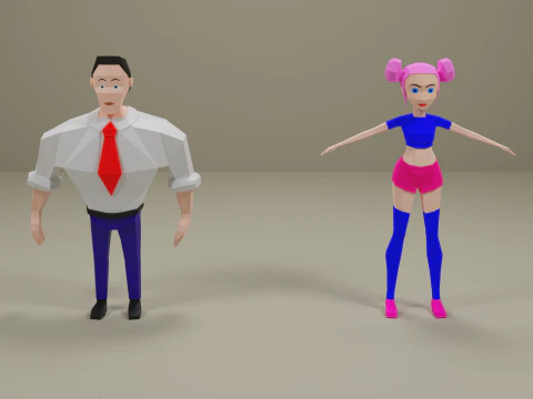 Personaggi low-poly di Strong-Man e Impressionive-Girl Modello 3D