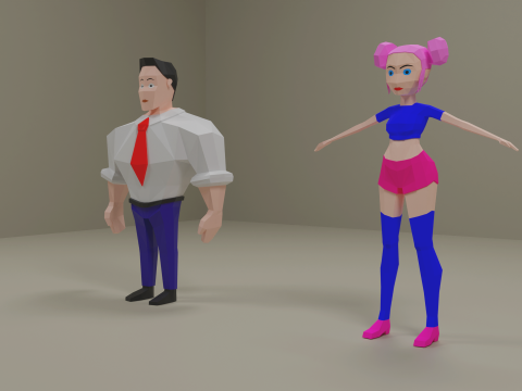 Strong-Man and Impressive-Girl Low-Poly characters Modèle 3D