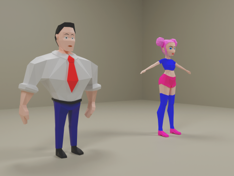 Strong-Man and Impressive-Girl Low-Poly characters Modèle 3D