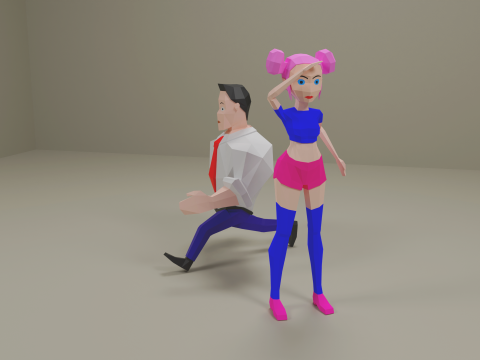 Strong-Man and Impressive-Girl Low-Poly characters Modèle 3D