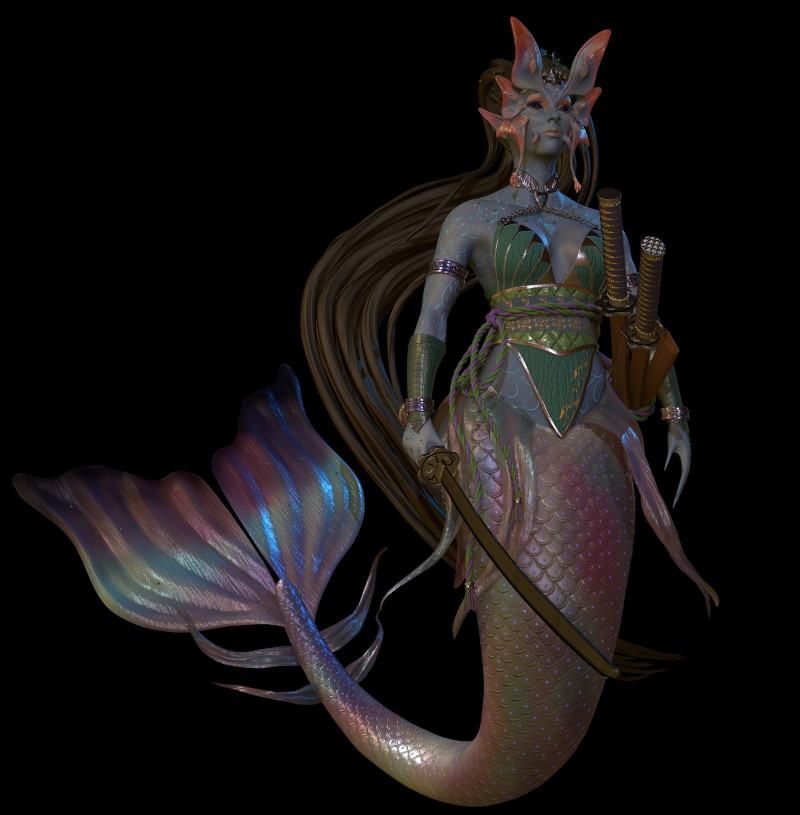 Mermaid Low-poly 3D Model .c4d .max .obj .3ds .fbx .stl .blend 