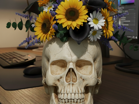 Soporte de papelería con decoración de escritorio de calavera floral Modelo de impresión 3D