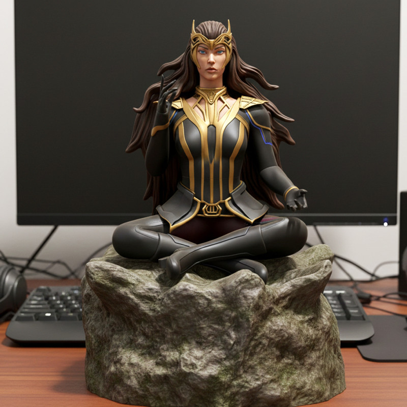 Estátua de meditação de elfo de fantasia estilizada modelo de impressão 3D de elfo feminino Modelo de Impressão 3D .c4d .max .obj .3ds .fbx .stl .blend