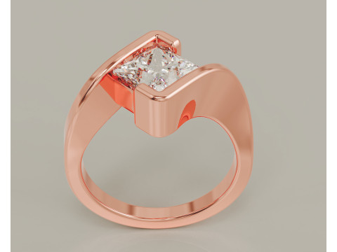 Princess Cut tension set engagement ring 3D Print Model