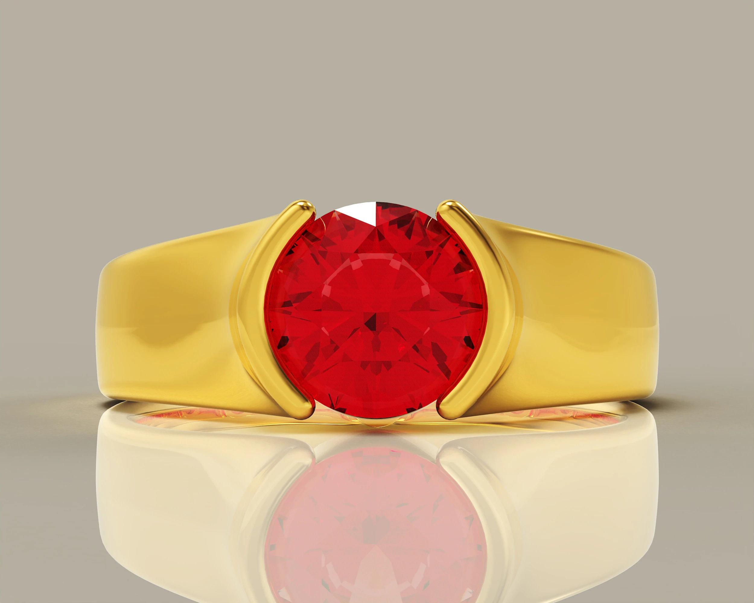 Half bezel set round cut solitaire ring 3D Print Model .c4d .max .obj .3ds .fbx .stl .blend 