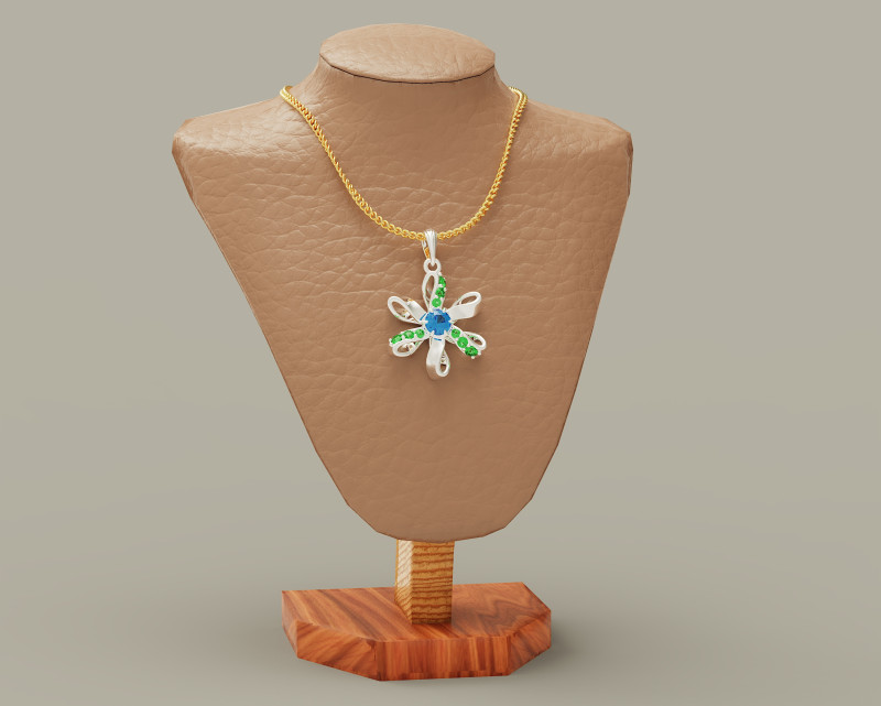 Diamond set twisted flower pendant 3Dプリントモデル .c4d .max .obj .3ds .fbx .stl .blend