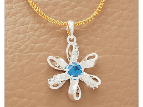 Diamond set twisted flower pendant 3D Print Model