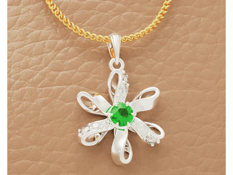Diamond set twisted flower pendant 3D Print Model