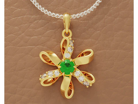 Diamond set twisted flower pendant 3D Print Model