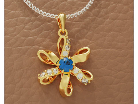 Diamond set twisted flower pendant 3D Print Model