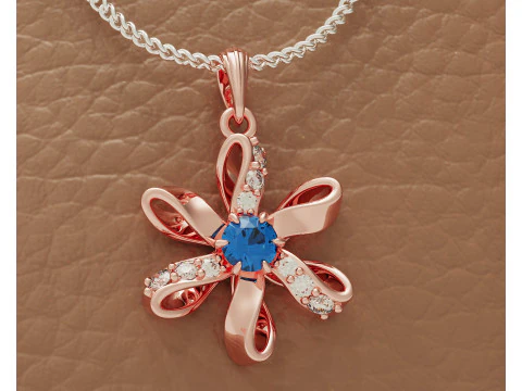 Diamond set twisted flower pendant 3D Print Model