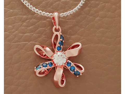 Diamond set twisted flower pendant 3D Print Model