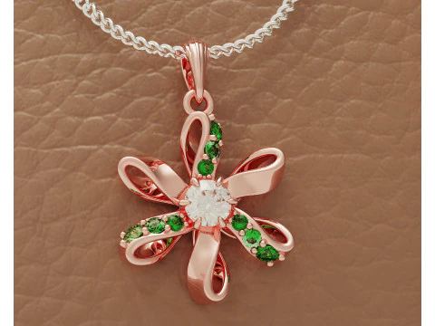 Diamond set twisted flower pendant 3D Print Model