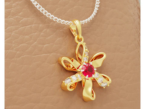 Diamond set twisted flower pendant 3D Print Model