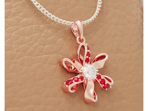 Diamond set twisted flower pendant 3D Print Model