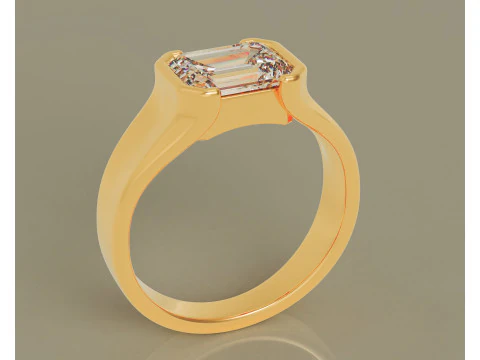 Half bezel set emerald cut solitaire ring 3D Print Model