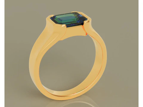 Half bezel set emerald cut solitaire ring 3D Print Model