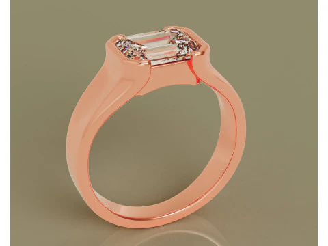 Half bezel set emerald cut solitaire ring 3D Print Model