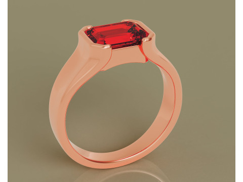 Half bezel set emerald cut solitaire ring 3D Print Model