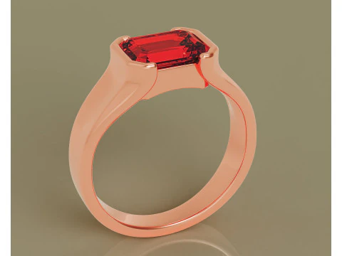 Half bezel set emerald cut solitaire ring 3D Print Model