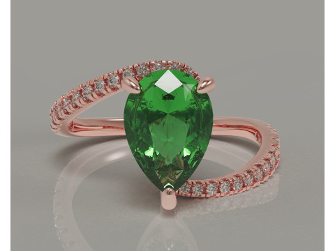 Pear shape hidden halo bypass engagement ring Model Cetak 3D