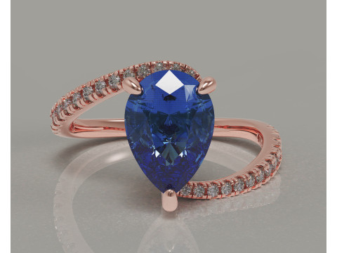 Pear shape hidden halo bypass engagement ring Model Cetak 3D