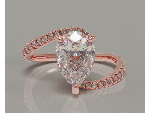 Pear shape hidden halo bypass engagement ring Model Cetak 3D
