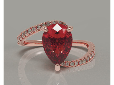 Pear shape hidden halo bypass engagement ring Model Cetak 3D