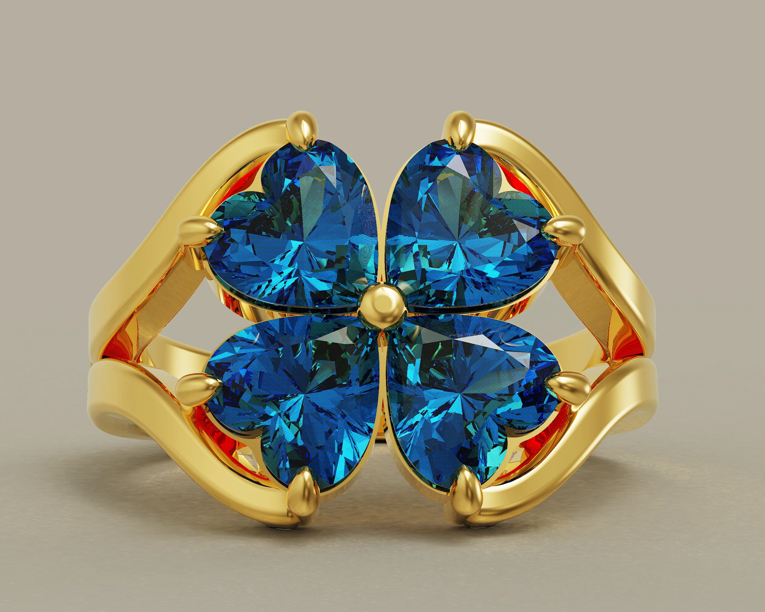 Heart shape diamond flower ring 3D Print Model .c4d .max .obj .3ds .fbx .stl .blend 