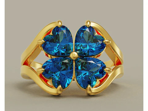 Kalp şeklinde pırlanta &ccedil;i&ccedil;ek y&uuml;z&uuml;k 3D Baskı Modeli