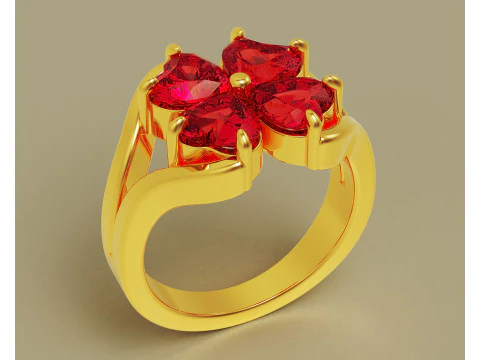 Heart shape diamond flower ring 3D Print Model