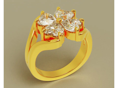 Heart shape diamond flower ring 3D Print Model