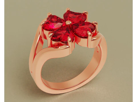 Heart shape diamond flower ring 3D Print Model