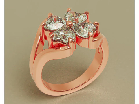 Heart shape diamond flower ring 3D Print Model