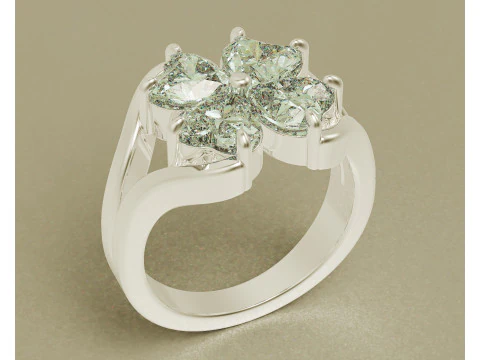Heart shape diamond flower ring 3D Print Model